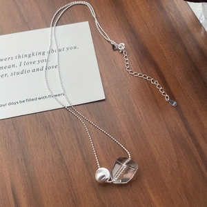 925 Sterling Silver Necklace With Irregular White Crystal Pendant Geometric Clear Stone Minimalist Round Bead Adjustable Chain Elegant Fashion Women Jewelry