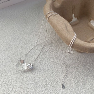 Minimalist 925 sterling silver necklace with irregular clear crystal pendant and beaded chain
