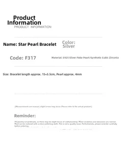 Detailed specifications for S925 silver star pearl bracelet with dimensions and materials