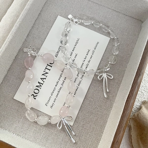 Elegantes S925 Sterling Silber Perlenarmband mit Rosenquarz und Kristall Schmetterling