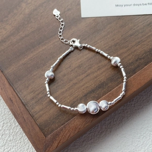 Minimalist 925 Sterling Silver Beaded Bracelet For Women With Brushed Balls Cat Eye Beads And Adjustable Heart Charm Chain