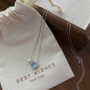 Elegant 925 Sterling Silver Freshwater Pearl Necklace Women Minimalist Simulated Aquamarine Round Zirconia Clavicle Chain Daily Jewelry