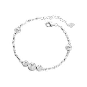 Minimalist S925 sterling silver beaded bracelet with frosted balls and bamboo tube charms