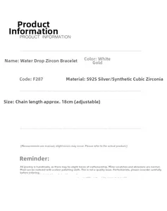 Detailed size specifications for the 925 sterling silver blue zircon teardrop bracelet