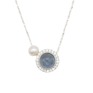 Elegant S925 silver necklace featuring a blue gemstone pendant with freshwater pearl accent