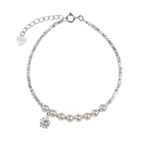 S925 sterling silver pearl bracelet with star pendant and adjustable chain
