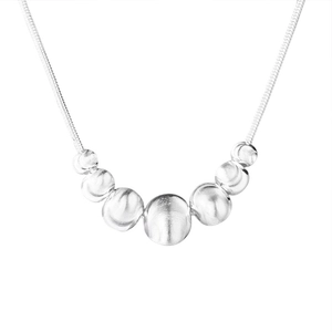 S925 sterling silver necklace with seven graduated textured beads on a sleek snake chain