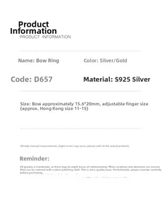Detailed size and material information for the S925 silver adjustable bow ring
