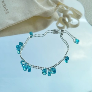 Luxury 925 Sterling Silver Blue Zirconia Water Drop Pendant Adjustable Bracelet For Women Elegant Premium Jewelry Hand Accessory Gift