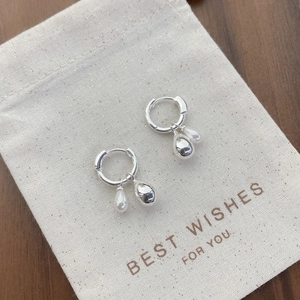 925 Sterling Silver Water Drop Artificial Pearl Hoop Earrings For Women French Elegant Simple Removable Dual Use Jewelry Gift