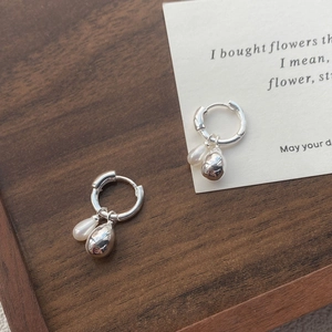925 silver hoop earrings featuring drop metal pendant and white baroque pearl charm