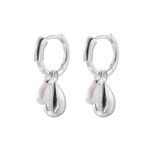 Elegant 925 sterling silver hoop earrings featuring drop pearl and metallic charms