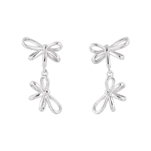 Elegant S925 sterling silver double bow stud earrings with a polished bright silver finish