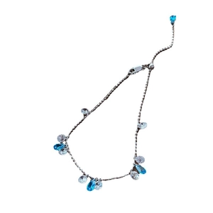 925 silver adjustable bracelet with sparkling blue and clear zircon teardrop charms