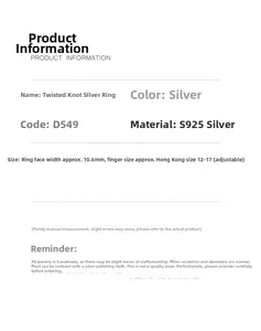 Detail specifications of S925 sterling silver twisted pretzel ring with adjustable size
