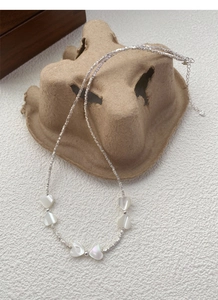 Collier en perles d'argent avec pendentifs en coquillage en forme de cœur et chaîne ajustable