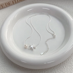 Élégant Collier Pendentif Étoile de Mer en Argent Sterling 925 et Perle d'Eau Douce Bijoux Minimalistes Cadeau Femme