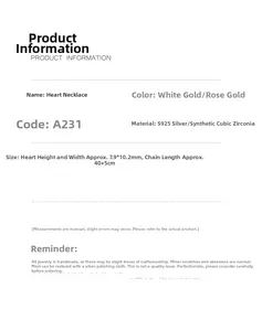 S925 sterling silver heart necklace specifications with size and material details