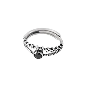 Vintage S925 Silber Doppel-Ring mit Weizenähren, schwarzem Zirkon und oxidiertem Finish