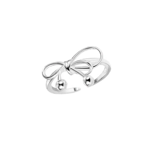 Elegant S925 sterling silver bow ring with hanging beads and adjustable open band design