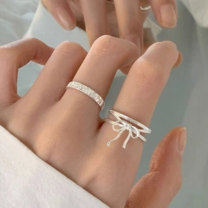 S925 Sterling Silver Bowknot Adjustable Open Ring For Women Minimalist Elegant Sweet Design Jewelry Silver Gold Rings