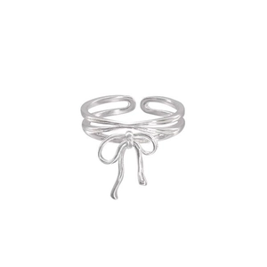 Minimalist S925 sterling silver bow knot open ring with adjustable band for women