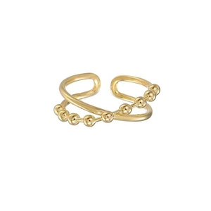 Minimalist S925 sterling silver double layer cross ring with gold beads and open design