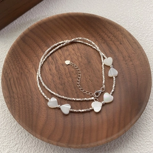 Collier Cœur Nœud Papillon en Argent Sterling 925 Nacre Blanche Chaîne à Künstliche Perles Texturées pour Femme Bijoux Élégants