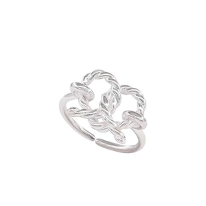 S925 sterling silver minimalist twisted rope ring with interlocking heart knot design