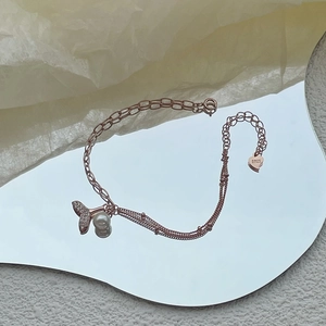 Bracelet en Argent Sterling 925 Queue de Sirène et Künstliche Perle Chaîne Double Couche Zircone Bijoux pour Femme Élégant