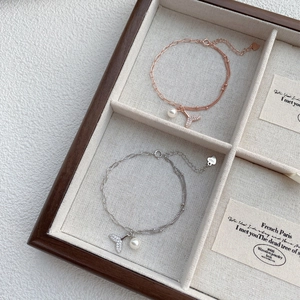 Bracelet S925 en argent sterling avec queue de poisson et perle en or rose et argent