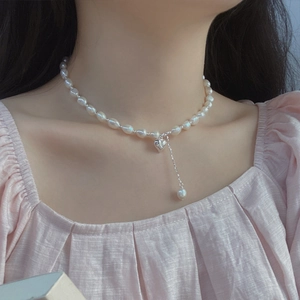 Collana di Künstliche Perle Barocche Con Ciondolo a Cuore In Argento Sterling S925 Elegante Gioielli a Catena Di Clavicola Vintage Per Donna