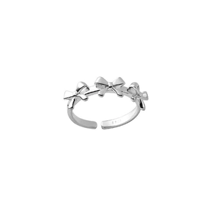 Minimalist S925 sterling silver open ring featuring a triple bow knot design for women