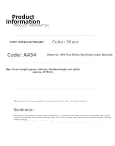 Spécifications détaillées pour les dimensions du collier feuille de ginkgo en argent 999
