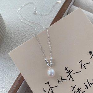 925 Sterling Silver Pendant Freshwater Pearl Necklace Women Teardrop Clavicle Chain French Light Luxury Jewelry Gift