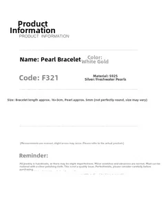 Specifications of S925 silver freshwater pearl bracelet in white gold color and size details