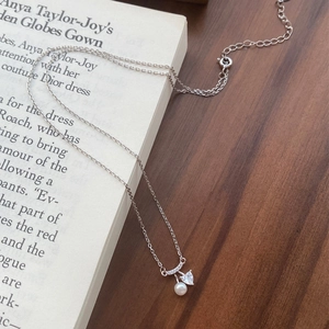 Collier en argent S925 avec perle d'eau douce cerise et pendentif cristal coeur