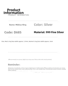 Detailed size parameters and material specifications for Mobius sterling silver rings