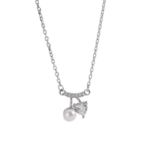 Collier en argent sterling S925 avec un zircon en forme de cœur et une perle d'eau douce