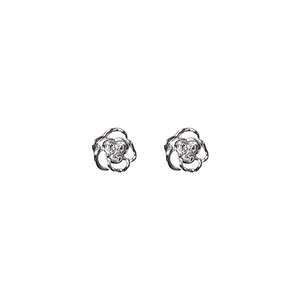Boucles d'oreilles fleurs de rose ajourées en argent S999 avec un zircon central scintillant