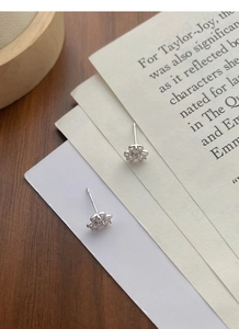 Macro view of S925 sterling silver clover earrings featuring sparkling zircon inlay details