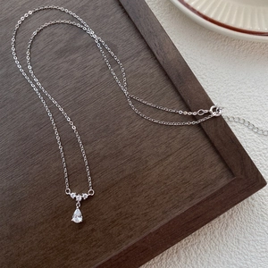 Élégant Collier Pendentif Goutte d'Eau en Argent Sterling 999 Chaîne de Clavicule en Zircone Cubique Pour Femmes Mariage