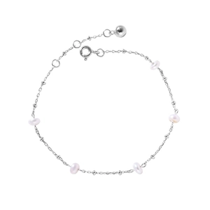 Minimalist S925 sterling silver chain bracelet with five elegant natural freshwater pearls