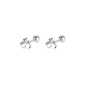 S925 sterling silver clover screw back stud earrings with mirror polished finish