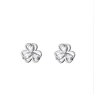 S999 sterling silver clover stud earrings with pear-cut sparkling zircon stones