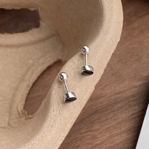 Boucles d'Oreilles Clous Rondes en Argent Sterling S999 Émail Noir Minimaliste Géométrique Fermoir à Vis Bijoux Unisexe