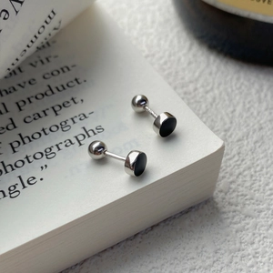 Boucles d'oreilles rondes minimalistes en argent S999 avec finition goutte d'huile noire