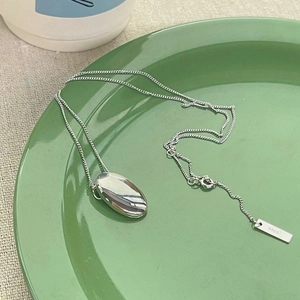 925 Sterling Silver Oval Pendant Necklace Minimalist Smooth Pebble Necklaces For Women Daily Casual Fine Jewelry