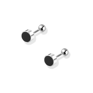 Boucles d'oreilles rondes en argent S999 avec émail noir et fermoir à vis sécurisé