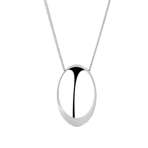 Minimalist S925 silver oval pendant necklace with a sleek hollow loop design and fine chain